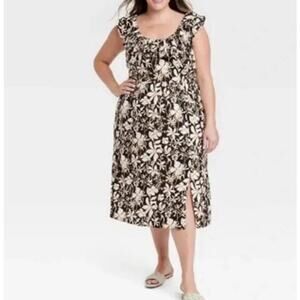 Ava & Viv Size XXL Ruffle Maxi Empire Waist Dress Black Floral Hawaiian dress